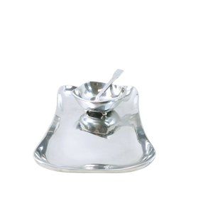 Serving Tray Bowl and Spoon Polished Metal Silver Color